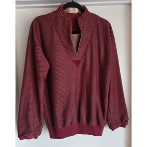 Visage Striped Pullover Sweatshirt Red Collared Long Sleeve Vintage Retro Top